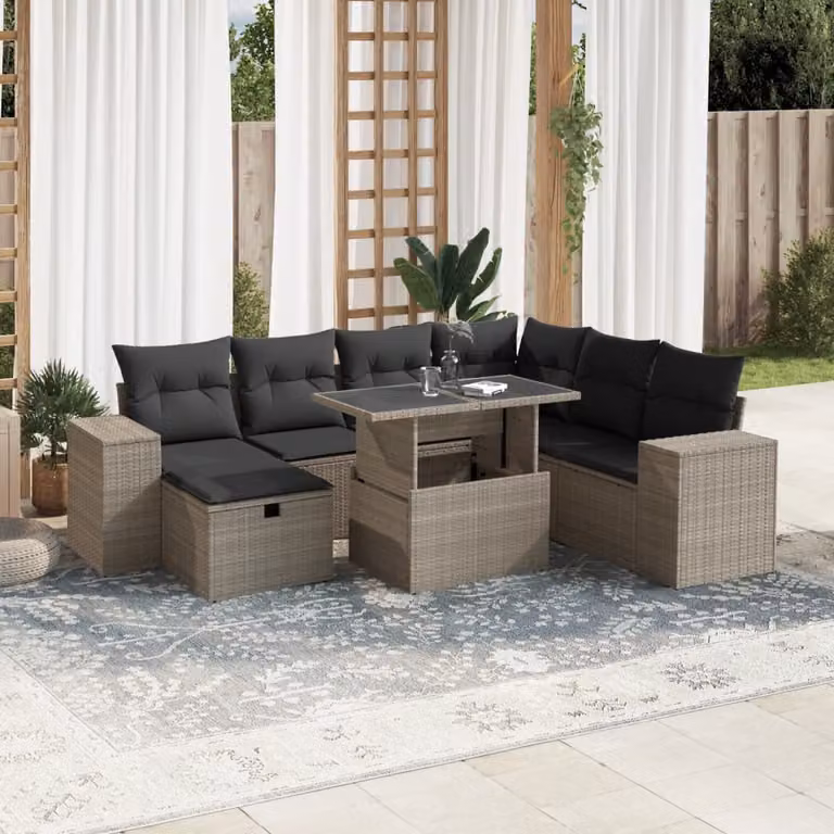 vidaXL Set Divano da Giardino a L 8pz in Polyrattan Grigio con Cuscini e Tavolino