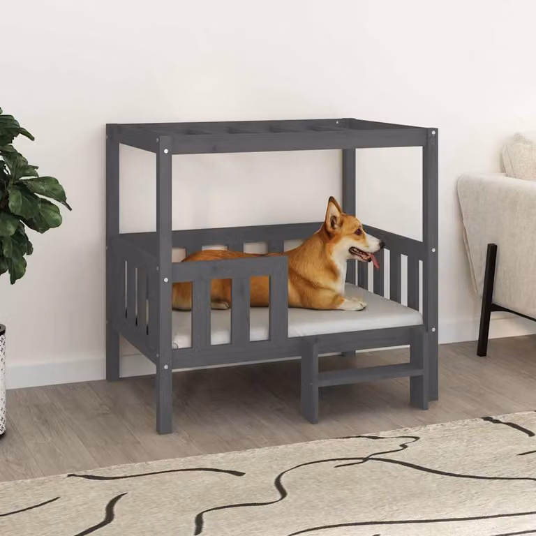 Cuccia per cani vidaXL in legno di pino massello, grigio, L 95,5 x P 73,5 x H 90 cm