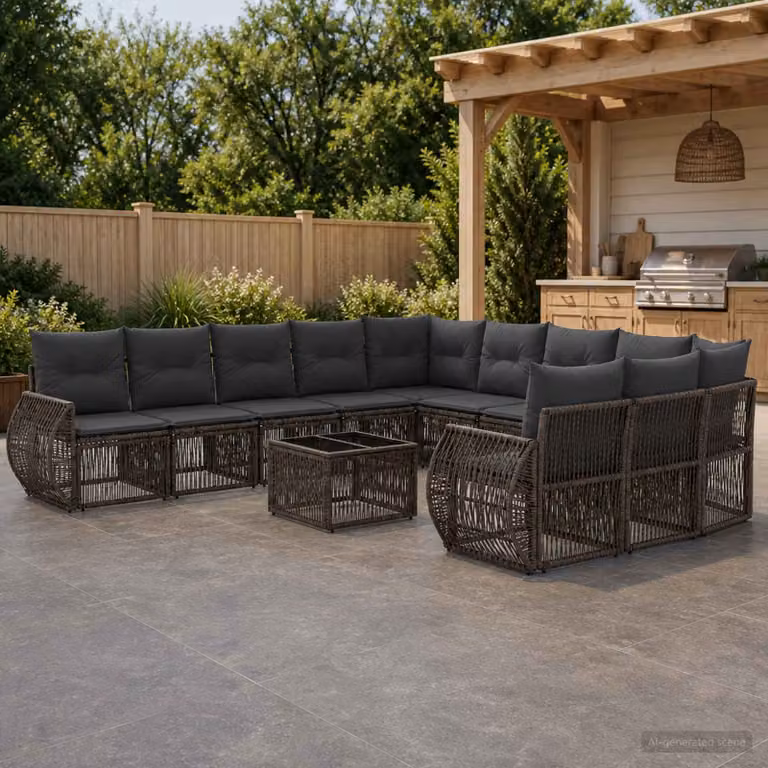 Set Divano da Giardino vidaXL 12 pz a forma a U in Polyrattan Grigio e Antracite con Tavolino e Cuscini