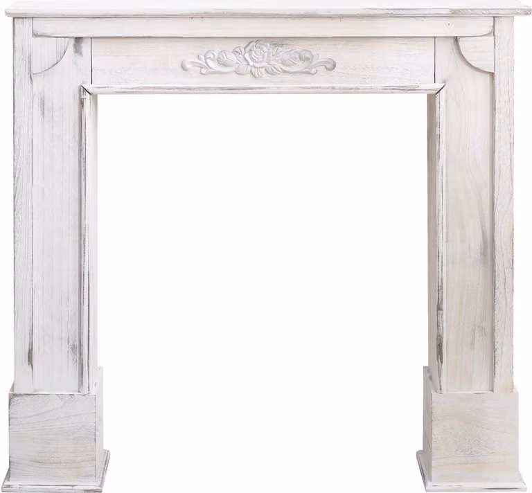 Cornice per camino Rebecca Mobili 100x105x21 cm in Paulonia bianco, effetto anticato