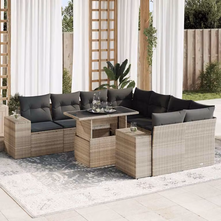 vidaXL Set Divano da Giardino a L con Tavolino e Ottoman, 9 Pezzi, Grigio