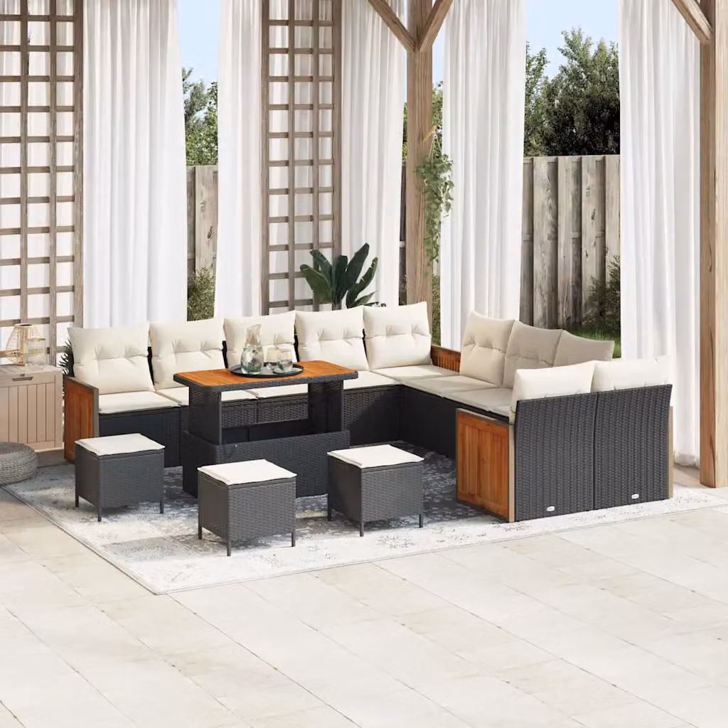 Set Divano da Giardino vidaXL 18 Pezzi con Tavolino e Pouf Nero e Beige con Cuscini in Tessuto e Struttura in Metallo – 1