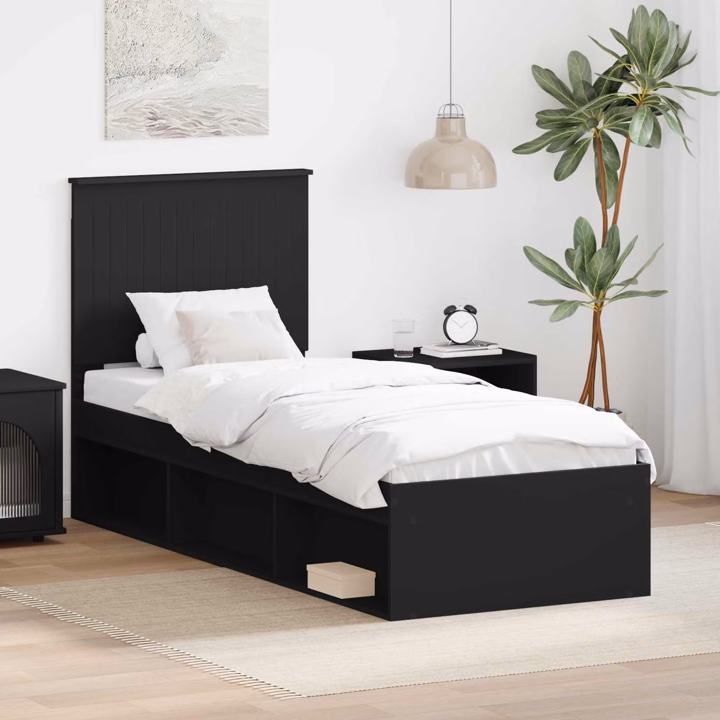 Struttura del letto con testiera vidaXL in pino massello e MDF, colore nero, 80 x 190 cm