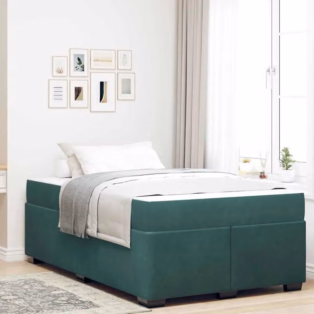 Struttura letto imbottita vidaXL in tessuto verde con legno, L: 120 cm, P: 200 cm, H: 66 cm – 1