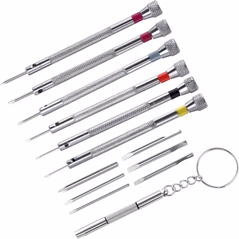 Set di cacciaviti di precisione, 6 pezzi, da 0,8 a 1,6 mm, con custodia, per la riparazione di orologi