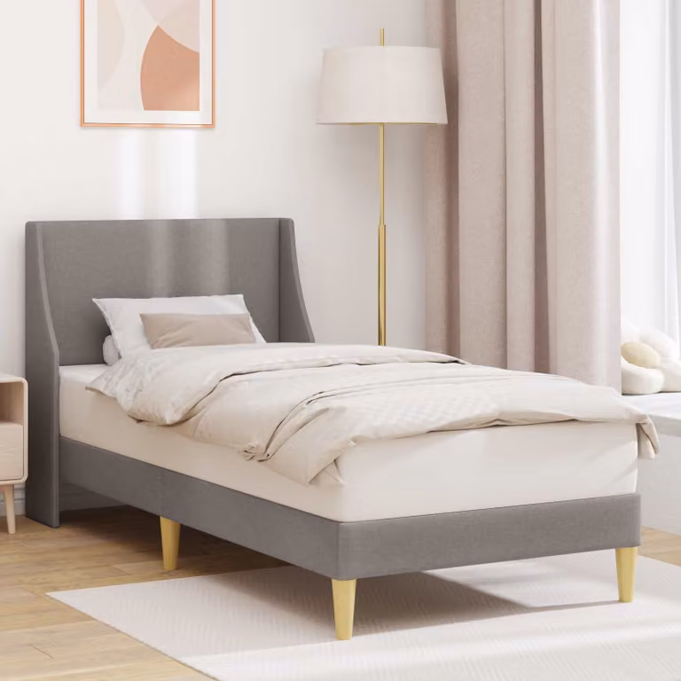 Struttura letto imbottita moderna vidaXL in tessuto grigio con doghe a listelli curvi e telaio in legno ingegnerizzato