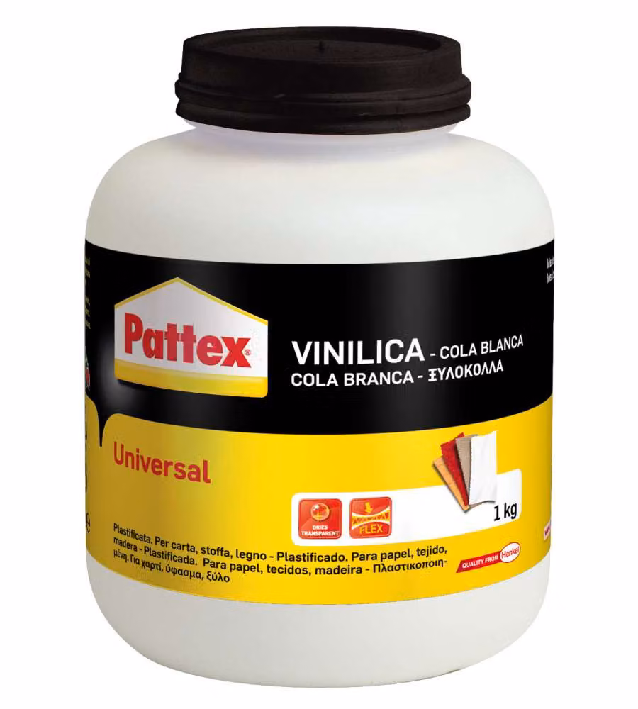 Colla Vinilica Universale Pattex per Legno, Trasparente o Bianca, 1 kg