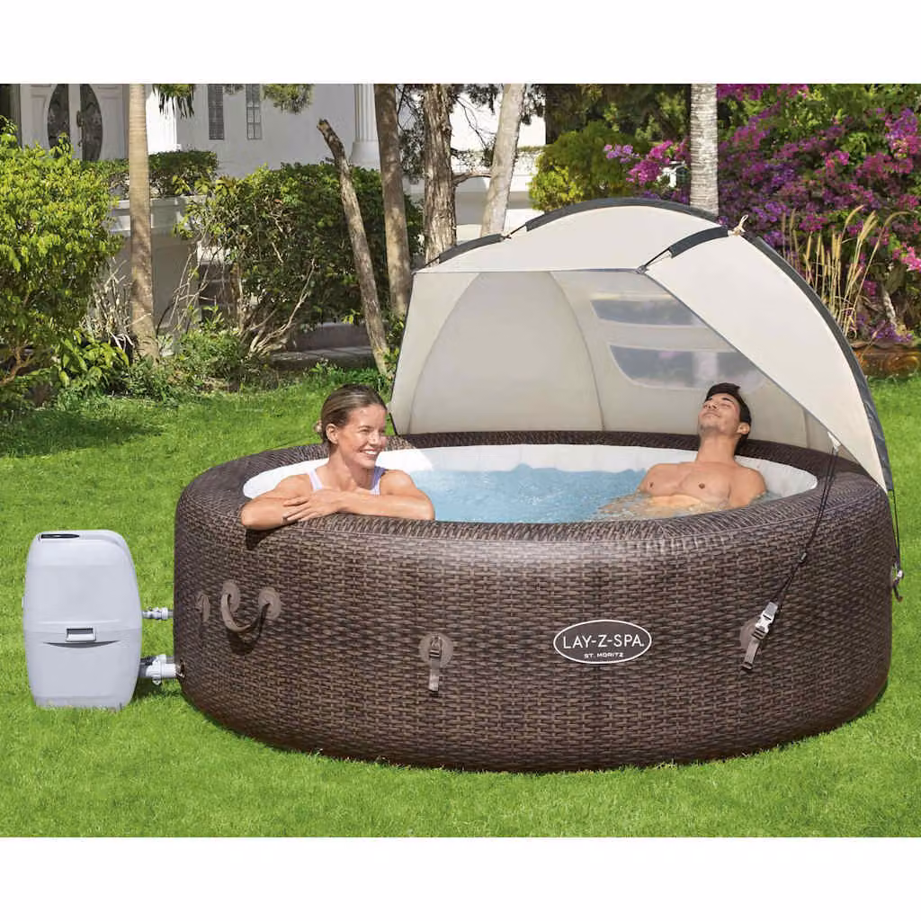 Tettoia per Idromassaggio Bestway Lay-Z-Spa in Poliestere, Grigio e Marrone, L 183 cm x P 94 cm x H 109 cm