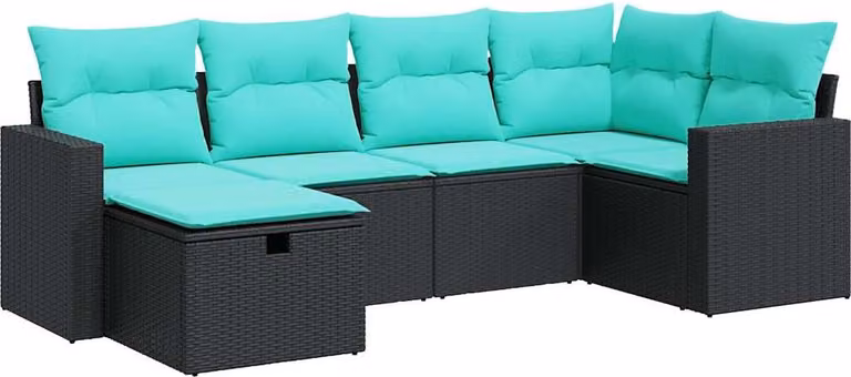 Set Divano da Giardino 6 pz con Cuscini Nero in Polyrattan