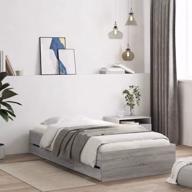 Giroletto Cassetti-Struttura Letto con contenitore Grigio Sonoma 90x190 cm Legno Multistrato 397174