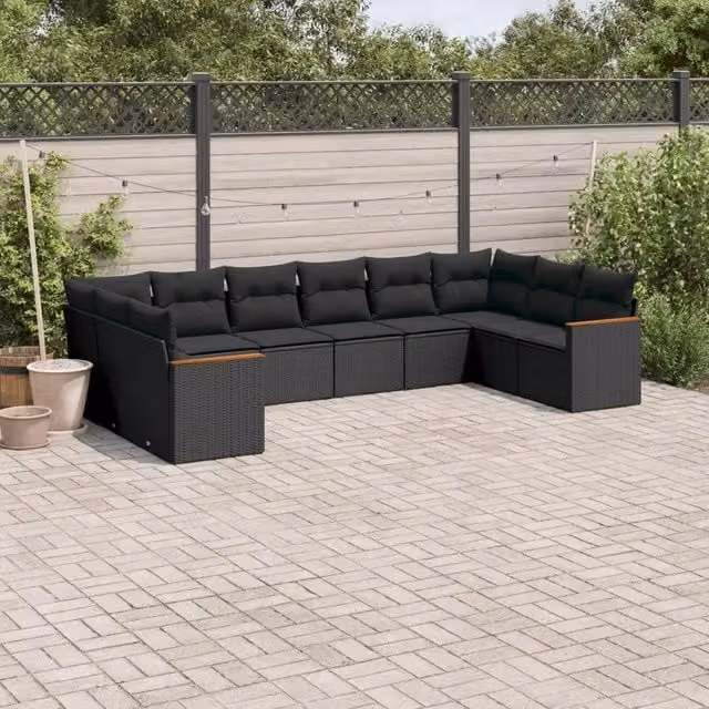 Set Divani da Giardino 10pz con Cuscini in Polyrattan Nero 3226321