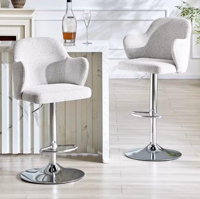 Set 2 sgabelli da bar regolabili e girevoli 360° in tessuto grigio chiaro HAVRYA