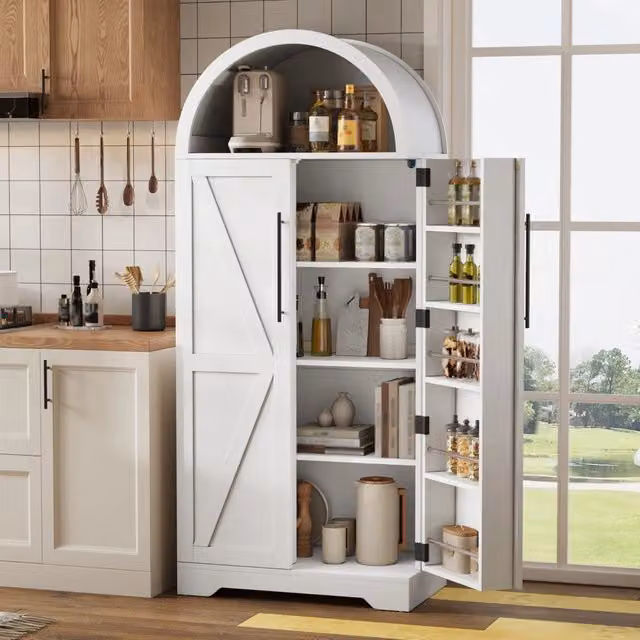 Mobile dispensa bianco 70 x 40 x 165 cm; vetrina ad arco con vano aperto; due ante; MDF