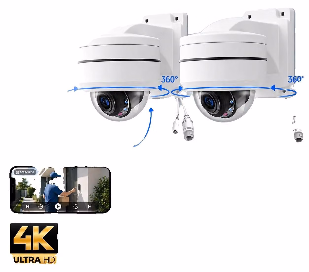 Telecamera di sicurezza PTZ, zoom ottico 12x, accesso remoto, confezione da 2 telecamere POE 12X