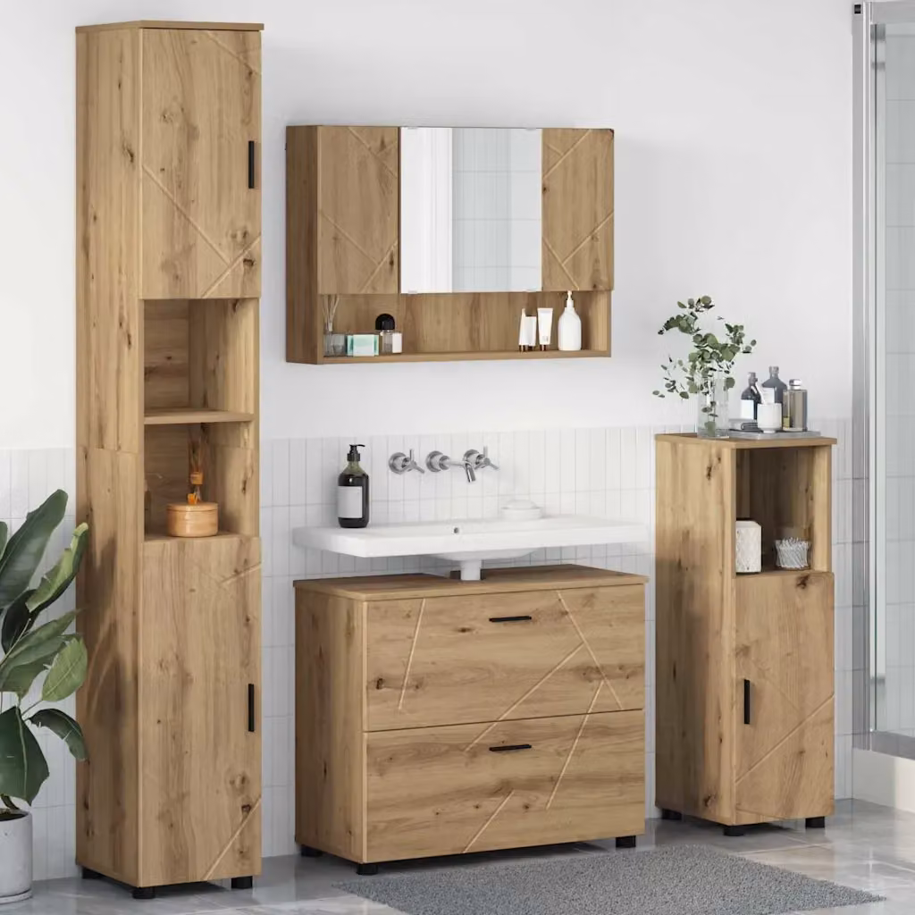 Set di mobili per il bagno vidaXL composto da 4 pezzi in stile minimalista, colore marrone opaco