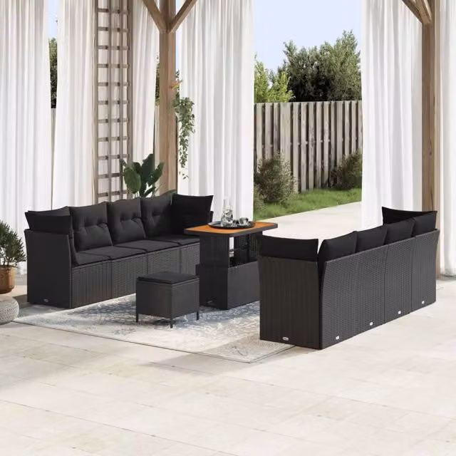 Set Divano da Giardino 11 pz 8-Numero di posti Nero polyrattan 3363409