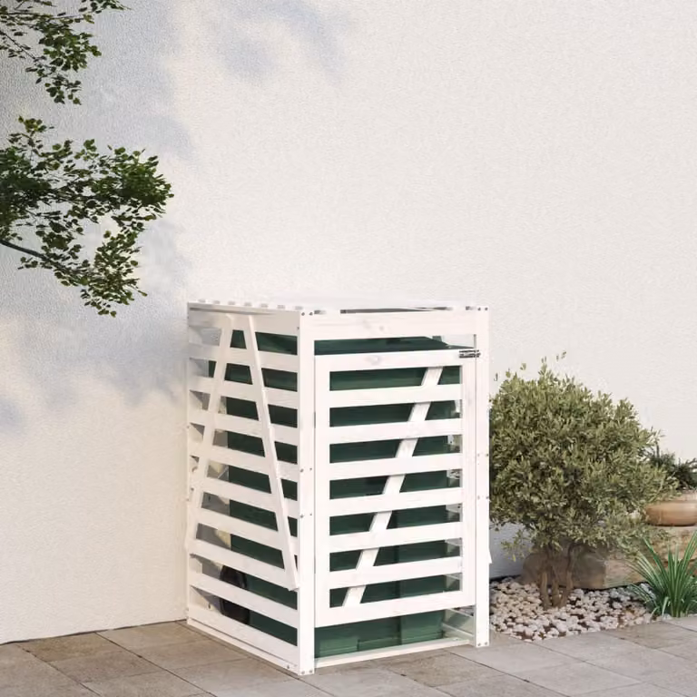 vidaXL Copribidone Bianco in Legno di Pino Massello per Giardino L: 84 cm, P: 90 cm, H: 128,5 cm