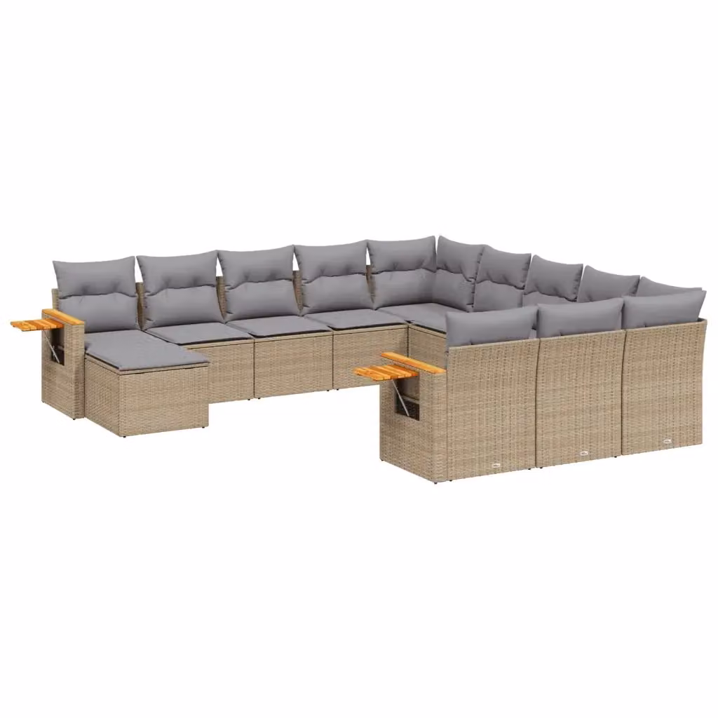 Set di divani da giardino VIDAXL in polyrattan con cuscini beige, 11 pezzi – 2