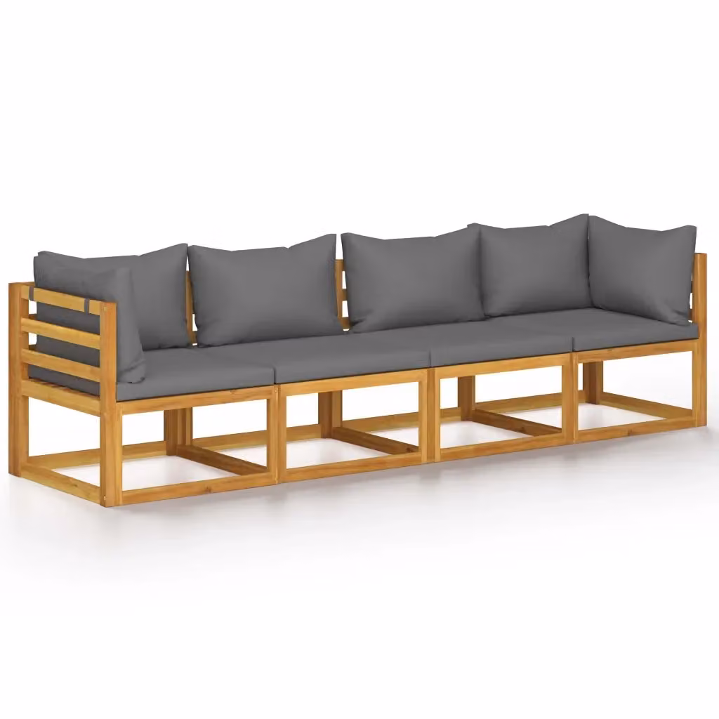 vidaXL Divano da Giardino a 4 Posti a Forma di L in Legno di Acacia con Cuscini Grigi – 2