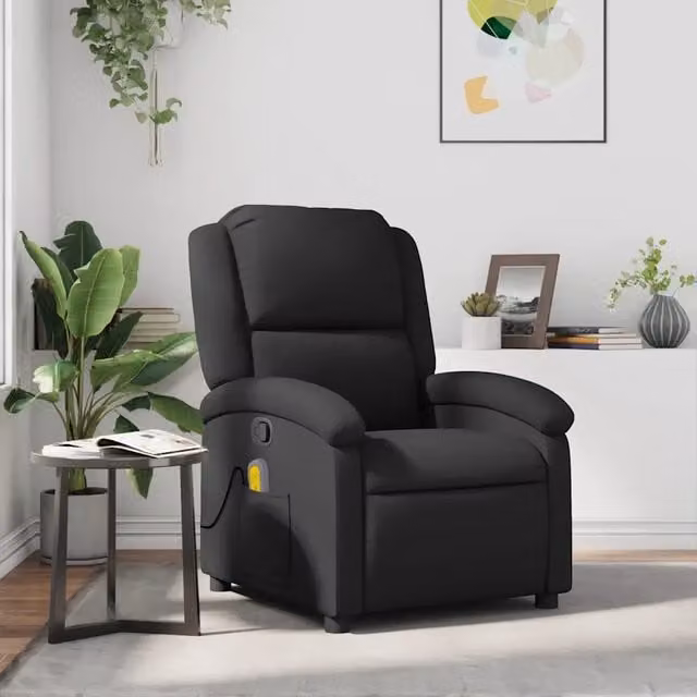 Poltrona Reclinabile Massaggiante Nera in Vera Pelle 371793