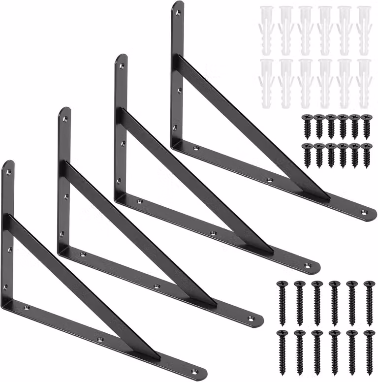 Supporti per mensole a forma di triangolo, confezione da 4 pezzi, dimensioni 28 x 10 x 21 cm, in ferro nero, adatti per la cucina