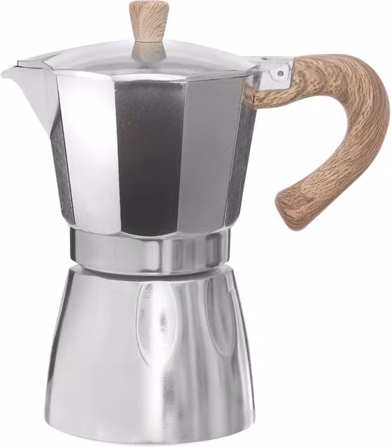 Caffettiera KASANOVA argento con manico effetto legno per 6 tazze