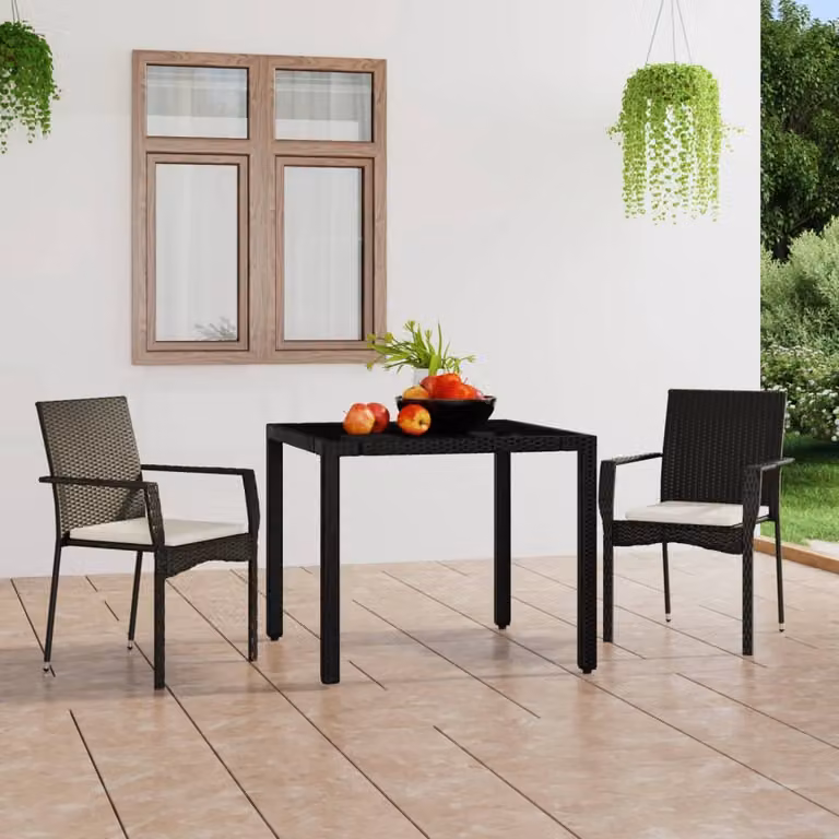Set di 2 sedie da giardino vidaXL in polyrattan nero con cuscini e braccioli