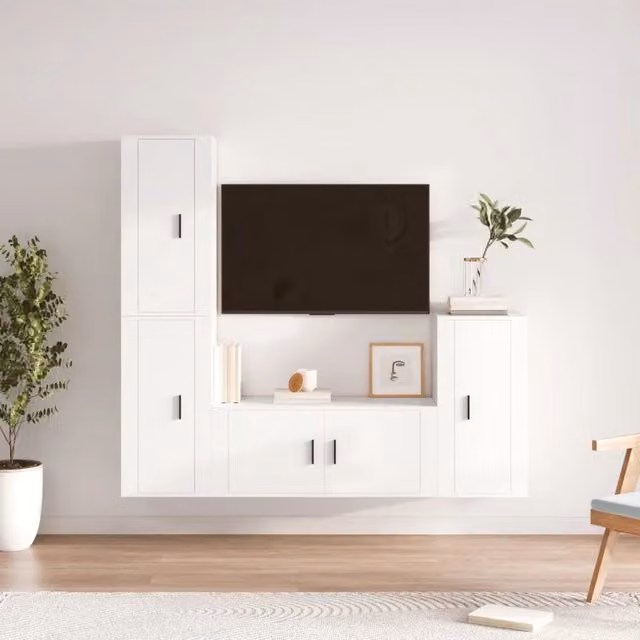 Set di Mobili Porta TV 4 pz-Set di 4 Credenza per TV Bianco in Legno Multistrato 178761