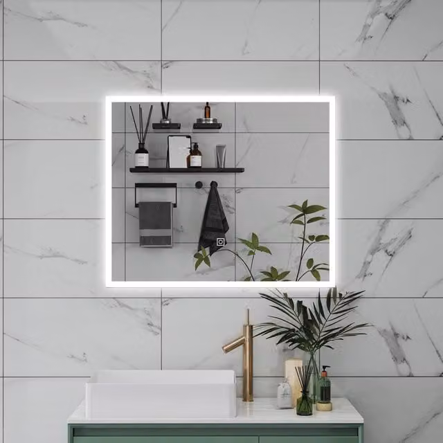 Specchio da bagno AICA bianco con luce LED dimmerabile, funzione memoria e antiappannamento, L: 60 cm, H: 50 cm