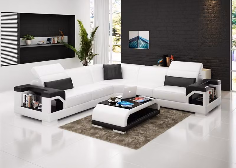 Ledersofa Couch Wohnlandschaft Ecksofa Eck Garnitur Design Modern Sofa G8014B