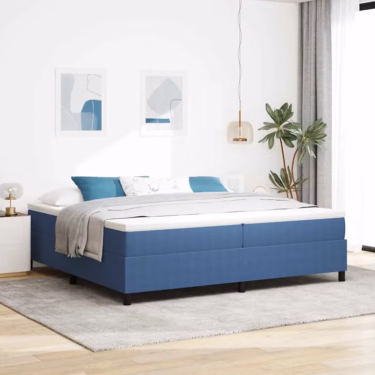 Letto a molle vidaXL in tessuto cord in blu e bianco L: 200 cm, P: 200 cm, H: 203 cm