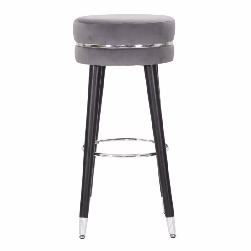 Sgabello Bar Paris Mauro Ferretti Grigio e Silver in Velluto con Struttura in Legno e Metallo, Diametro: 35 cm, Altezza: 74 cm – 2