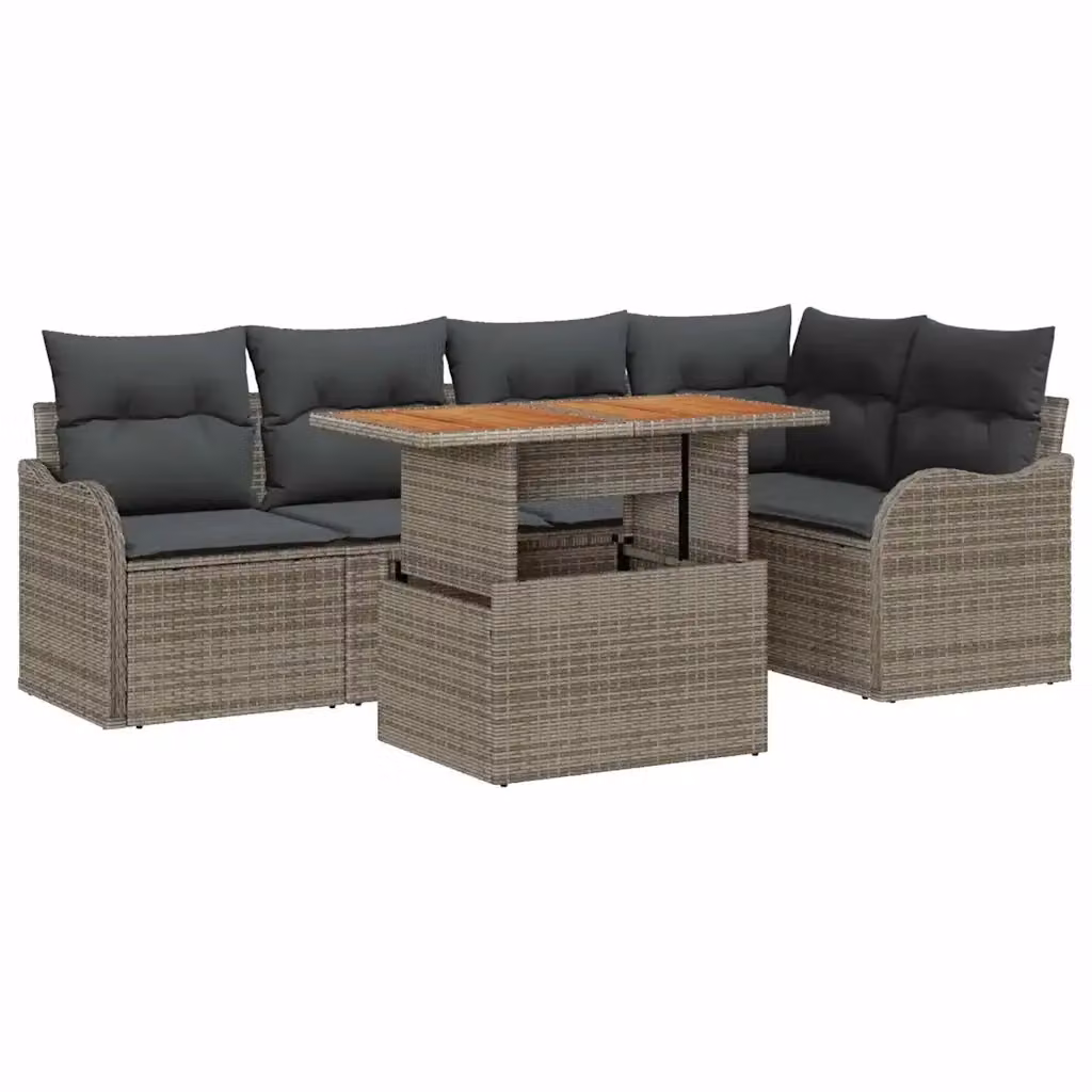 Set Divano da Giardino a L vidaXL in Polyrattan Grigio con 6 Pezzi e Cuscini inclusi – 2