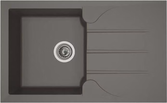 Lavello da incasso per cucina, 1 vasca + 1 sgocciolatoio, Aloa, 81 x 50 cm, resina sintetica, grigio cemento