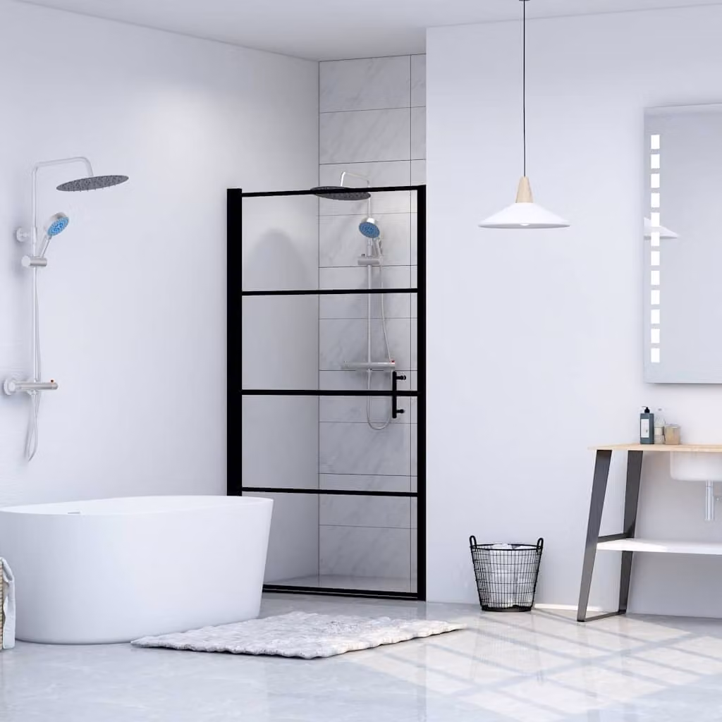 Porta per Doccia Pivot in Vetro Temperato Trasparente con Profilo Nero vidaXL L: 81 cm, H: 195 cm – 1