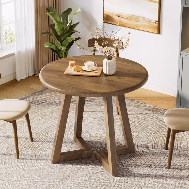 Tavolo rotondo, diametro 80 cm, color marrone, per 2-4 persone, in MDF, altezza 75 cm