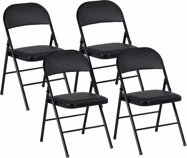Set di 4 sedie pieghevoli, sedie da ufficio portatili, gambe in metallo, sedia pieghevole per ufficio, reception, sala d'attesa, similpelle, nera