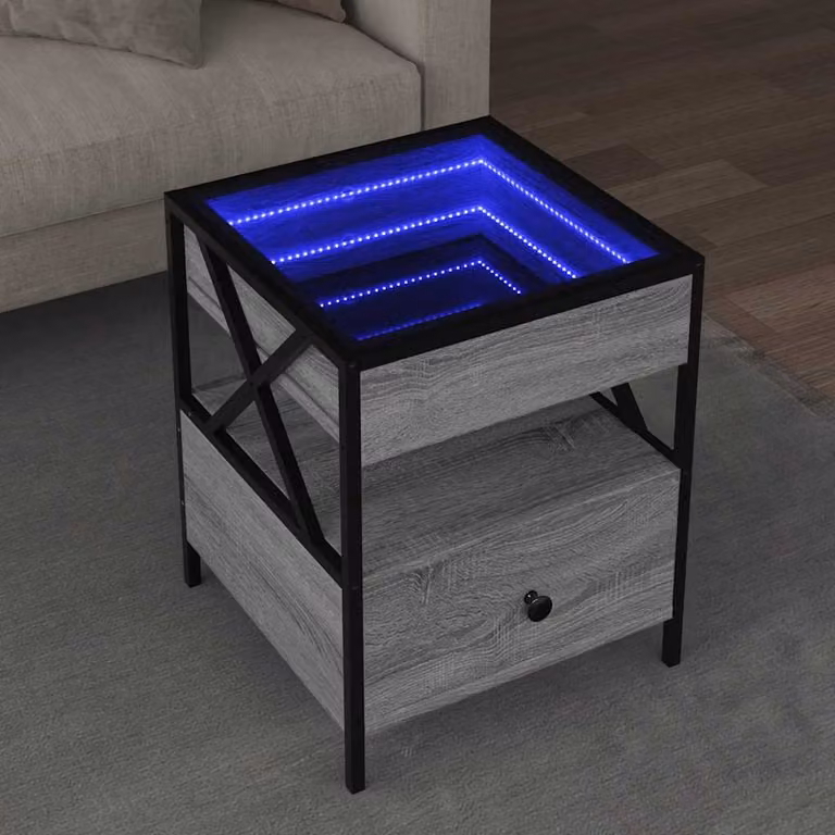 vidaXL Tavolino da Salotto Moderno con LED Infinity Grigio Sonoma, L/P/H: 40 x 40 x 51 cm
