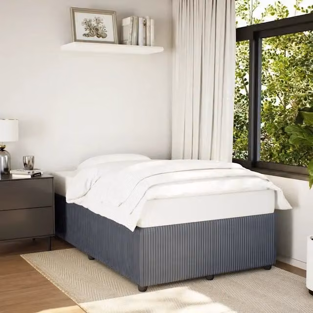 Struttura Letto Design Mania in Velluto Grigio con Listelli in Legno L: 120 cm, P: 200 cm