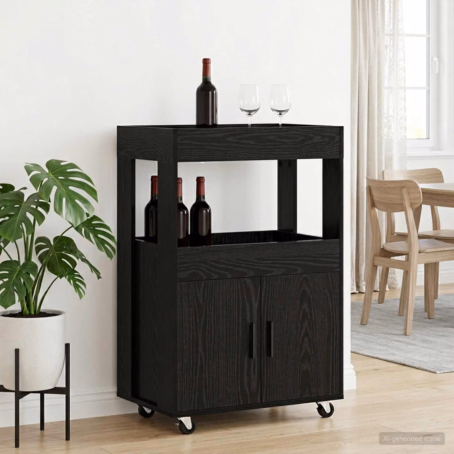 vidaXL Carrello da Bar Moderno Nero con Ruote L: 60 cm, P: 39.5 cm, H: 89 cm