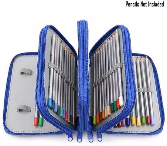Astuccio blu, 72 scomparti, da viaggio, per la scuola, per l'ufficio, per l'arte, blu