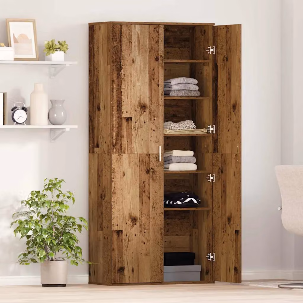Highboard vidaXL in legno effetto legno vecchio marrone con ante a battente e ripiani interni L/P/H: 80 x 35 x 180 cm