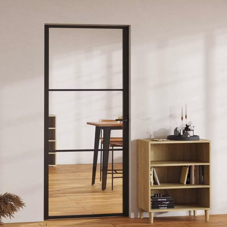 Porta interna The Living Store ESG in vetro e alluminio 93x201,5 cm nero
