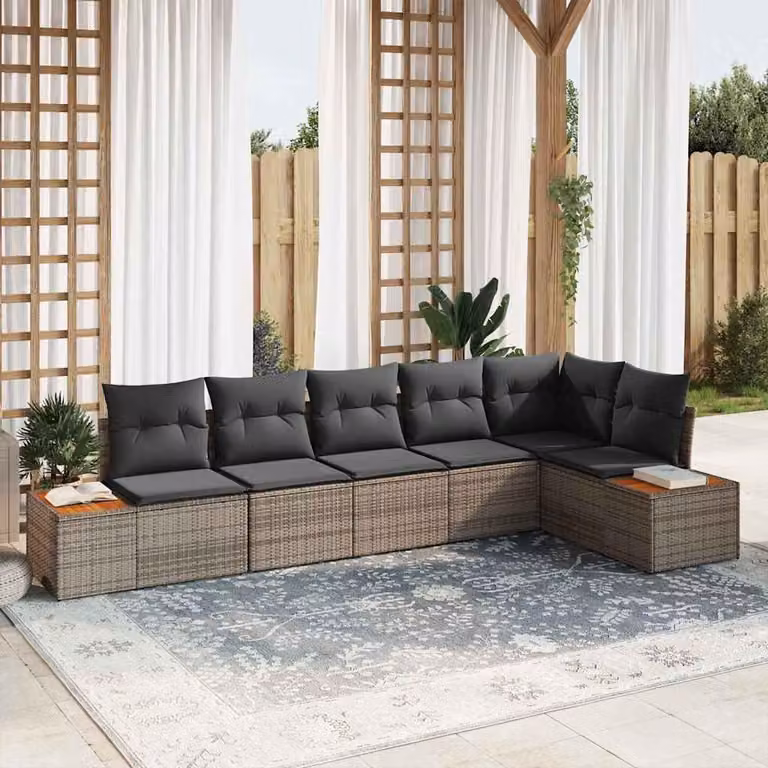 Maison Exclusive - Set Divano da Giardino con cuscino 6 pcs Grigio Poly Rattan