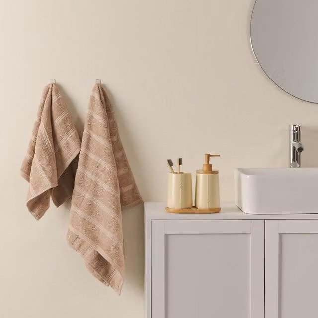 Set di 2 asciugamani Thun Country Bloom in spugna beige a righe per adulti