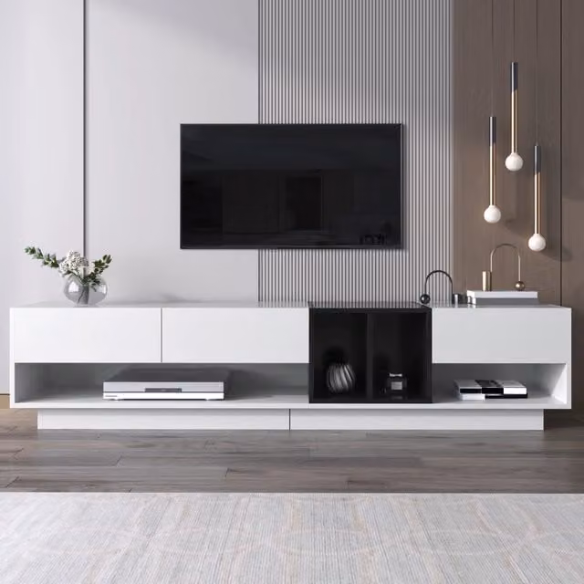 Mobile TV Lowboard ¨C MINIMAL ¨C Bianco Lucido e Nero, Cassetti e Vani