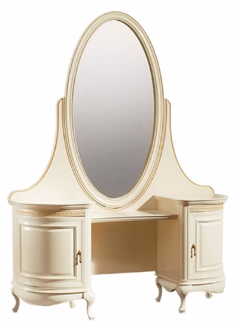 Casa Padrino - lussuosa toeletta barocca crema/oro 134 x 45 x h. 180 cm - magnifico tavolo a fregio con specchio ovale - qualità