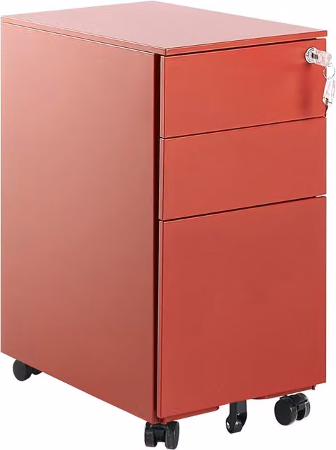 Armadietto contenitore in metallo BELIANI rosso con 3 cassetti con serratura a chiave e ruote per home office o garage