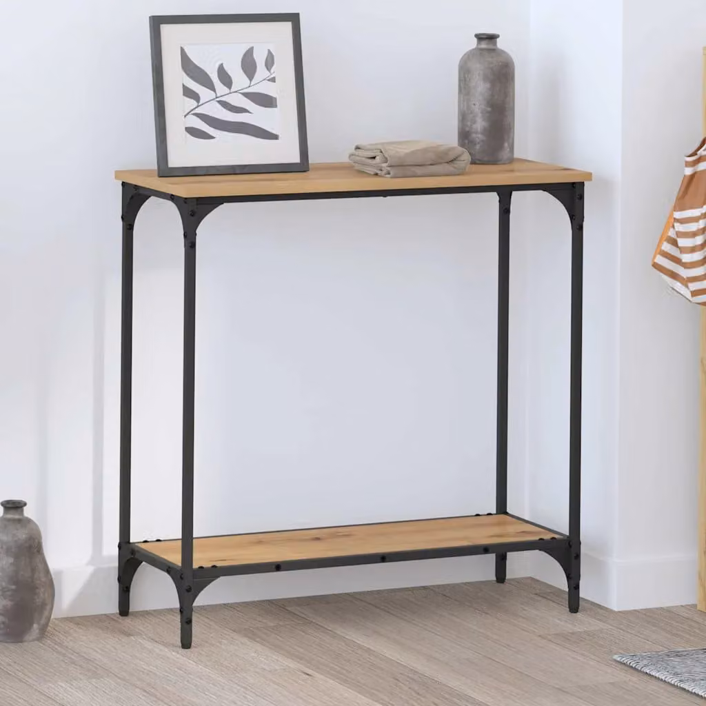 vidaXL Tavolo consolle in stile industriale in legno rovere e metallo, marrone, L 75 cm x P 30.5 cm x H 75 cm