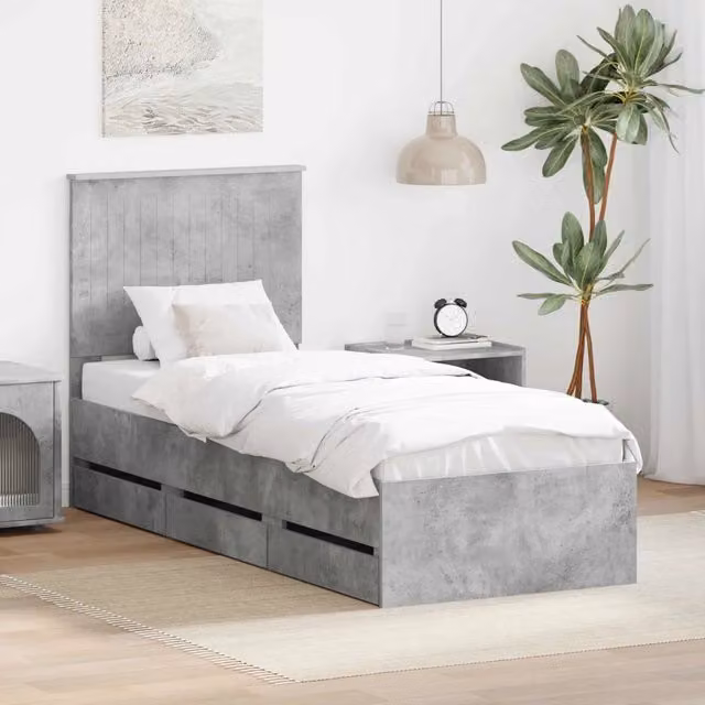 Struttura del letto con cassetto-Giroletto con contenitore-Rete del Letto Grigio cemento 75 x 190 cm 516582